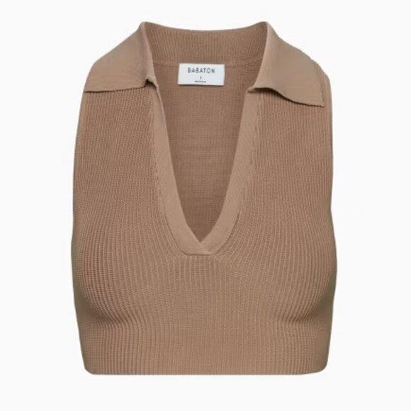 Babaton Sculpt Knit Polo Top in Toasty M - Picture 2 of 5